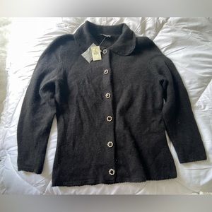 NWT Ann Taylor Black Angora Rabbit Hair Lamb’s Wool Bejeweled Cardigan S